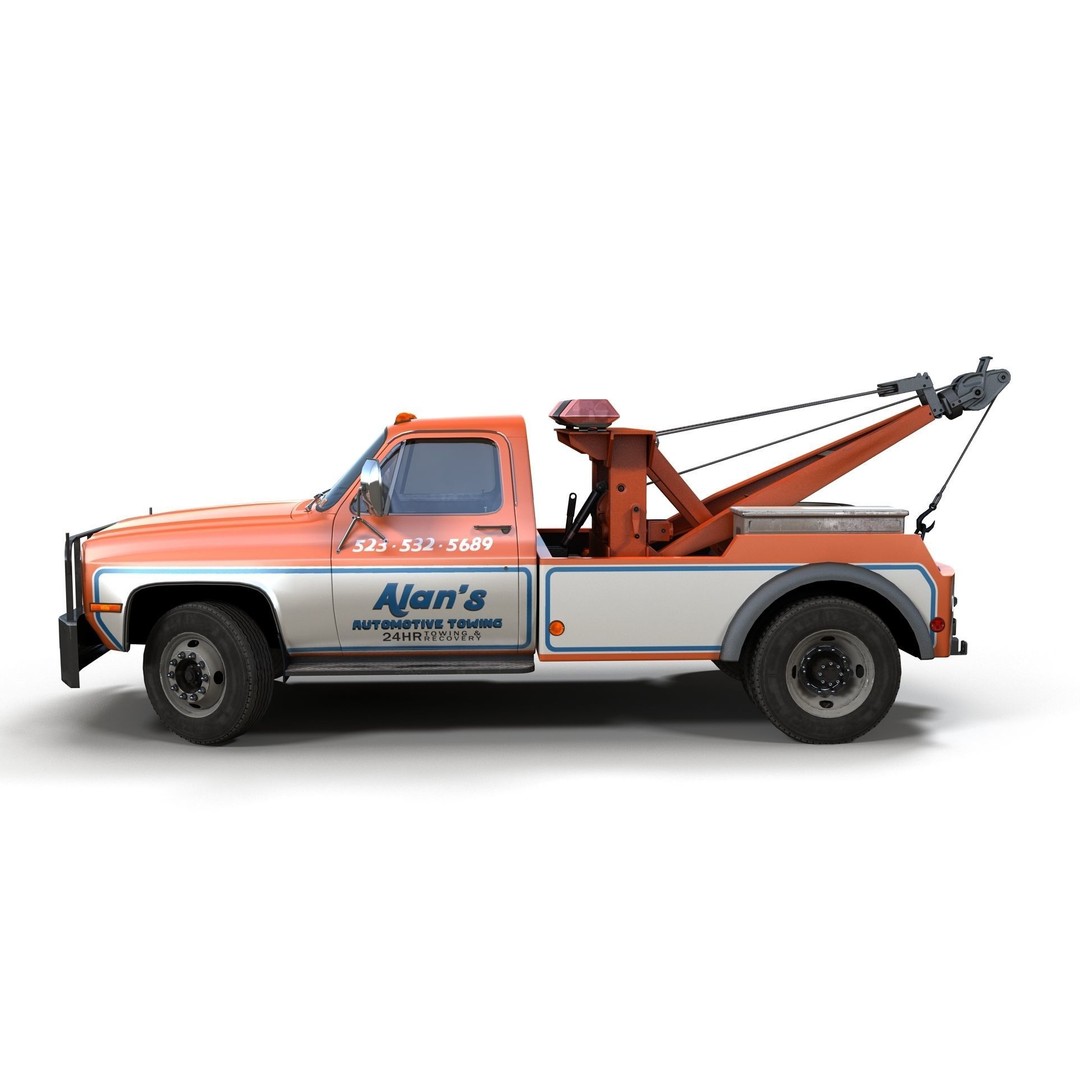 Vintage Wrecker Tow Car 3D Model – Low Poly Game Asset, FBX - View 8