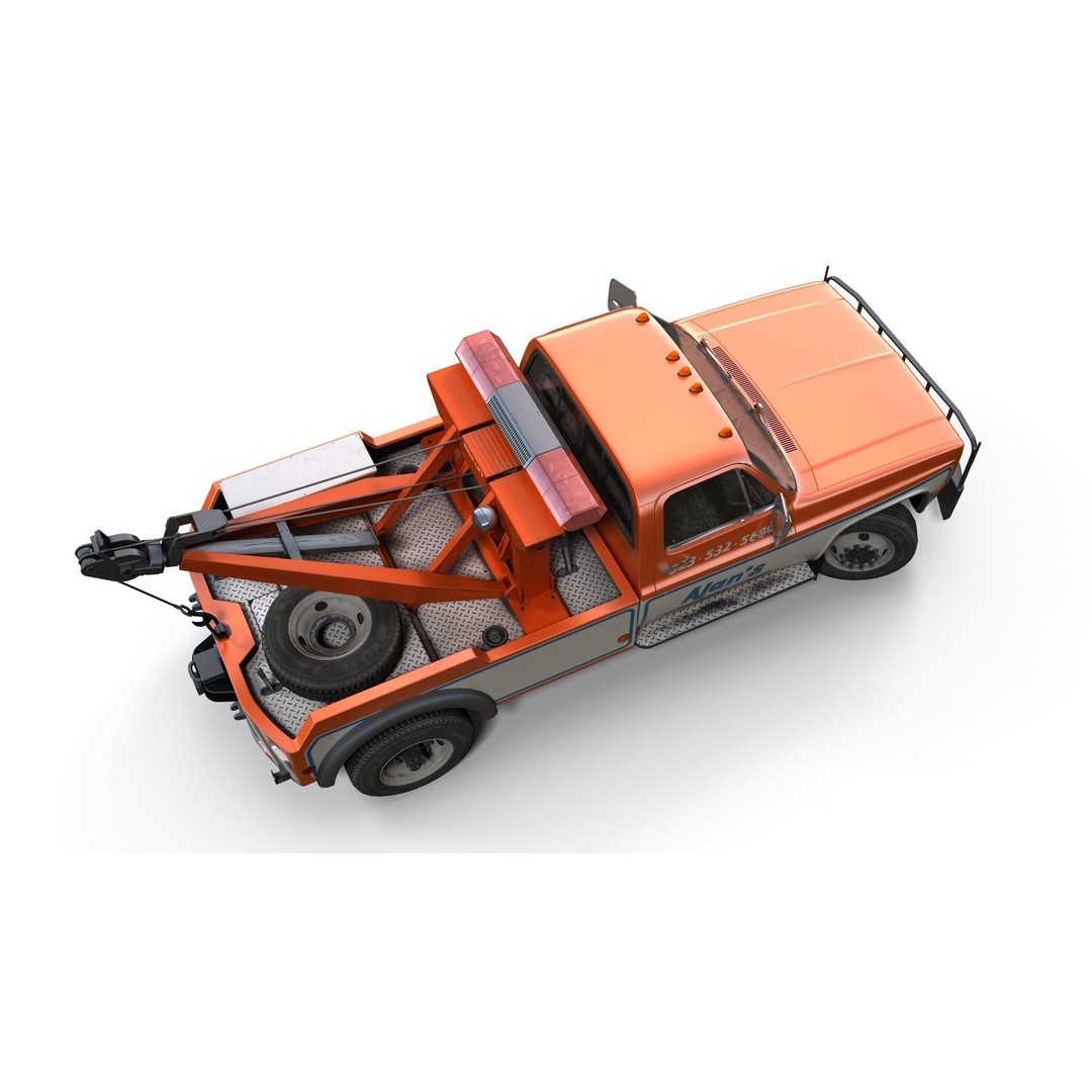 Vintage Wrecker Tow Car 3D Model – Low Poly Game Asset, FBX - View 9