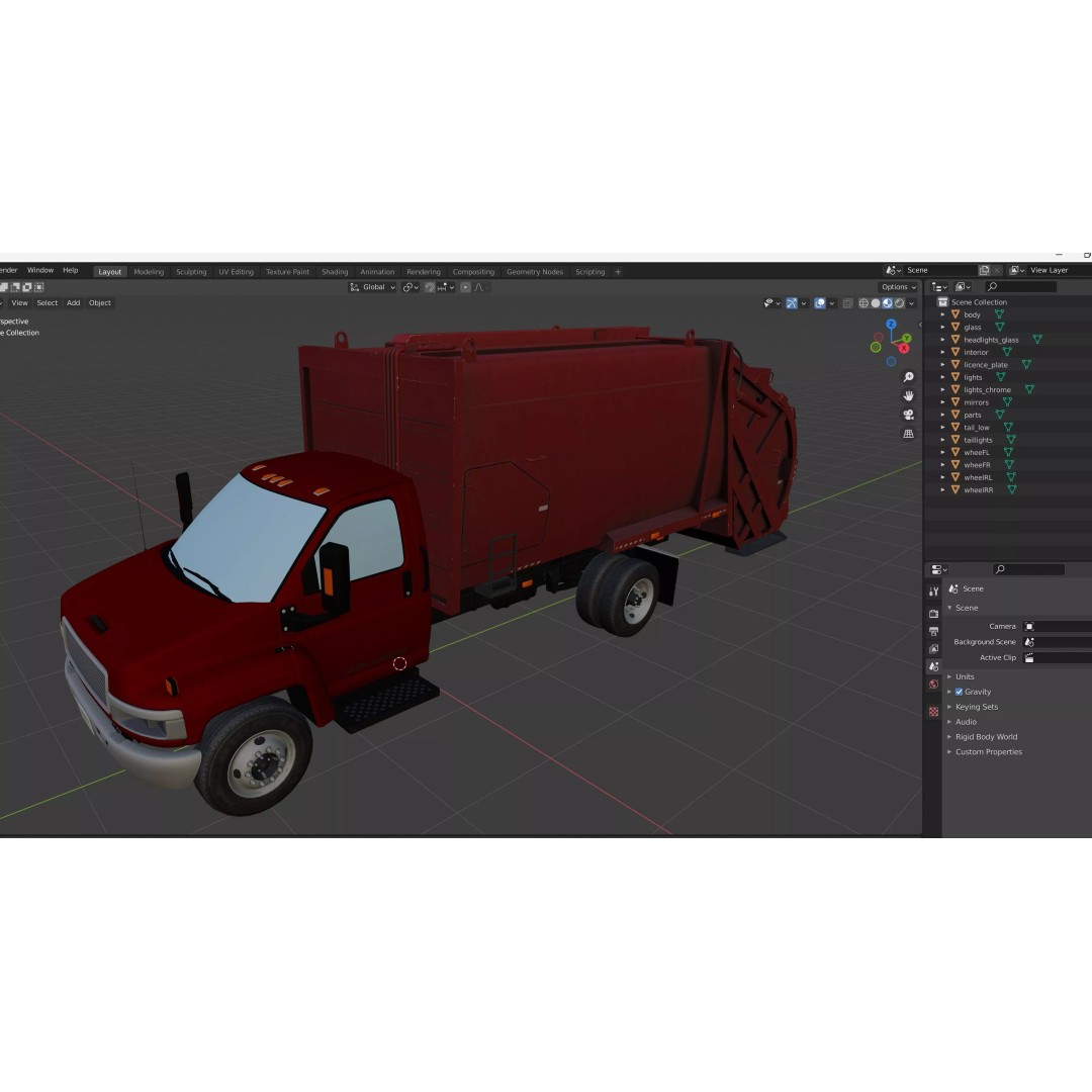 Refuse Truck 3D Model – Low Poly Game Ready Asset, FBX