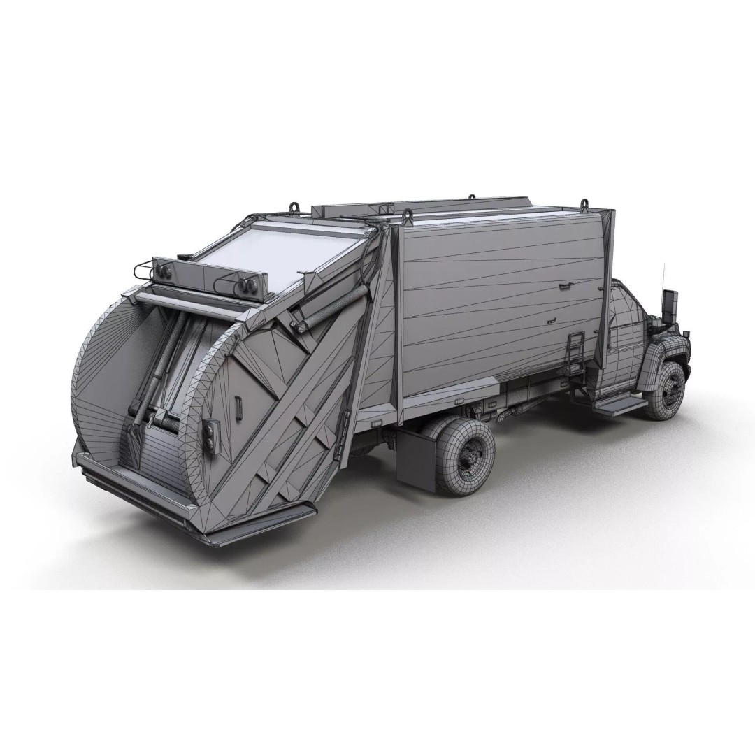 Refuse Truck 3D Model – Low Poly Game Ready Asset, FBX - View 12