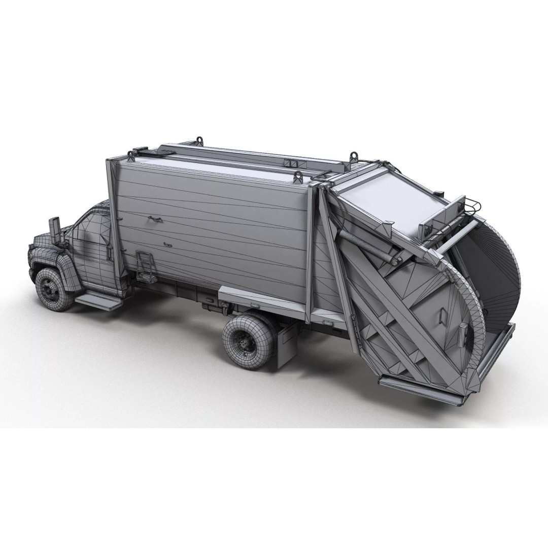 Refuse Truck 3D Model – Low Poly Game Ready Asset, FBX - View 14