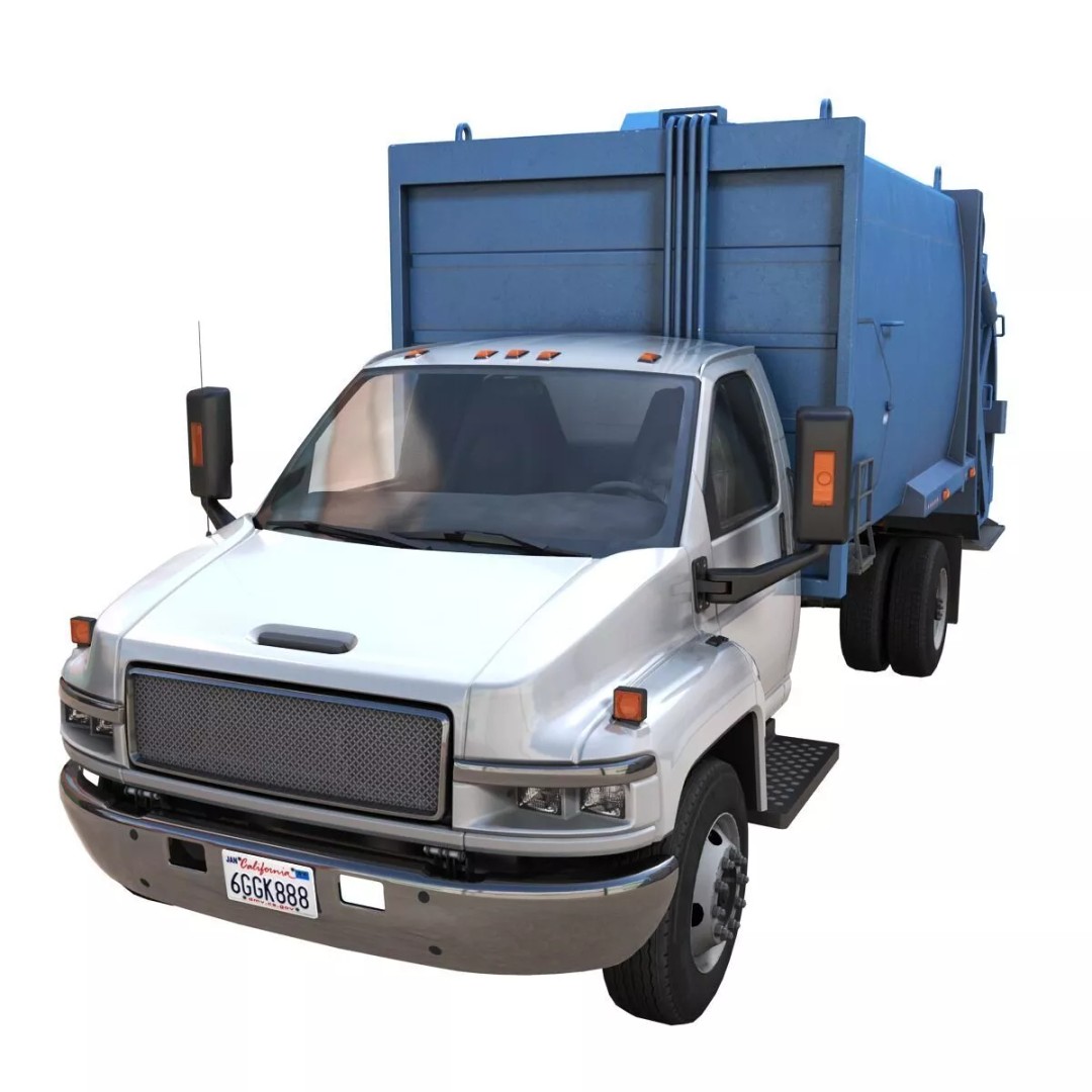 Refuse Truck 3D Model – Low Poly Game Ready Asset, FBX - View 2