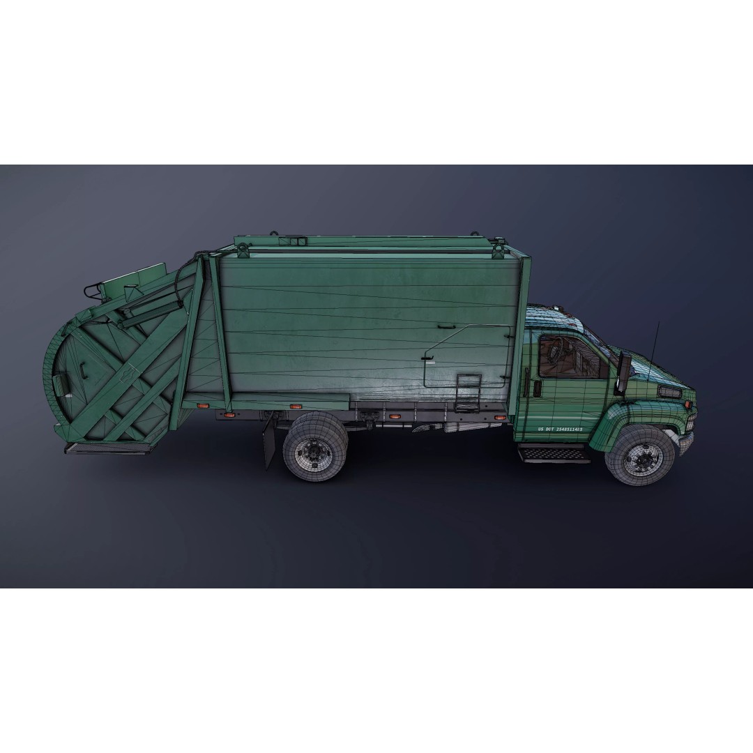 Refuse Truck 3D Model – Low Poly Game Ready Asset, FBX - View 24