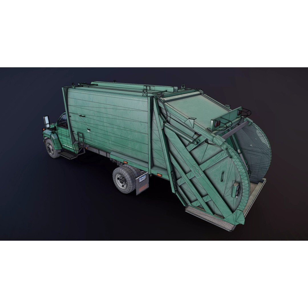 Refuse Truck 3D Model – Low Poly Game Ready Asset, FBX - View 33