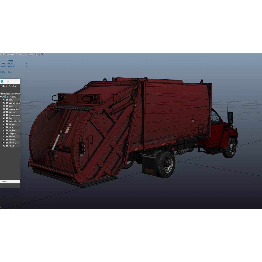 Refuse Truck 3D Model – Low Poly Game Ready Asset, FBX - View 42