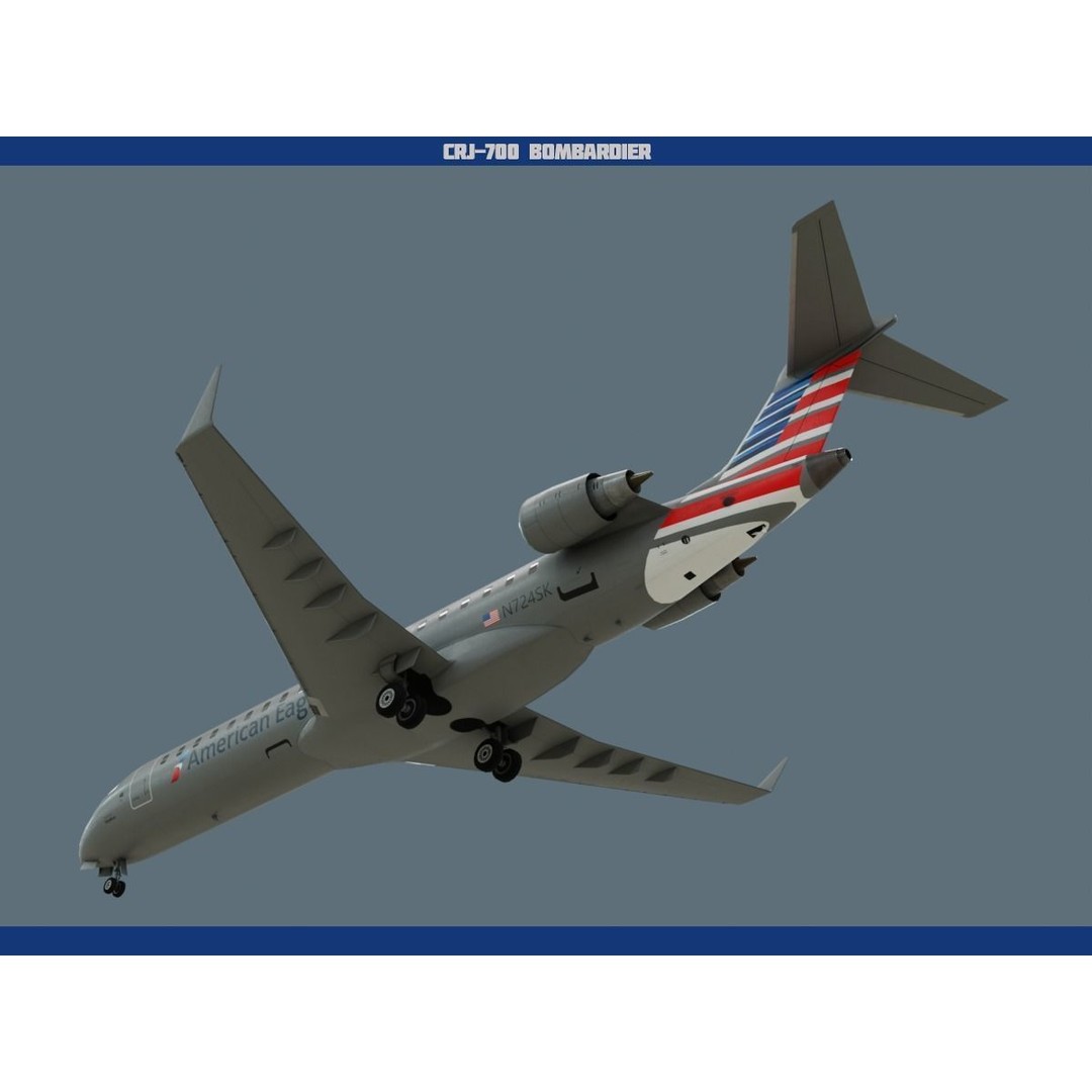 CRJ700 3D Model – Low Poly Aircraft with PBR Textures, FBX - View 13
