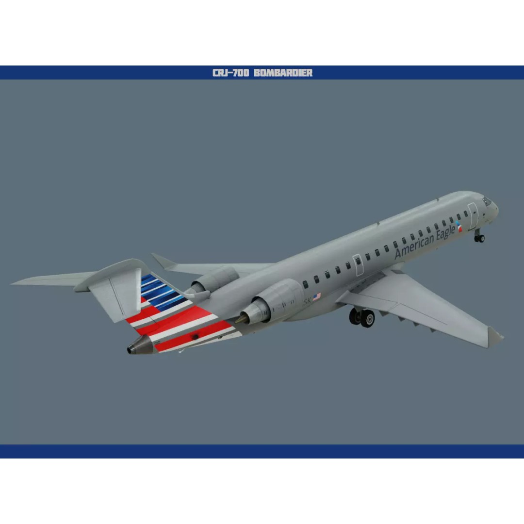 CRJ700 3D Model – Low Poly Aircraft with PBR Textures, FBX - View 2