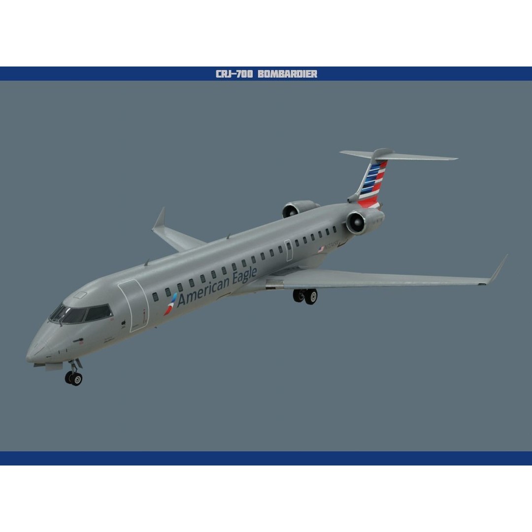 CRJ700 3D Model – Low Poly Aircraft with PBR Textures, FBX - View 3
