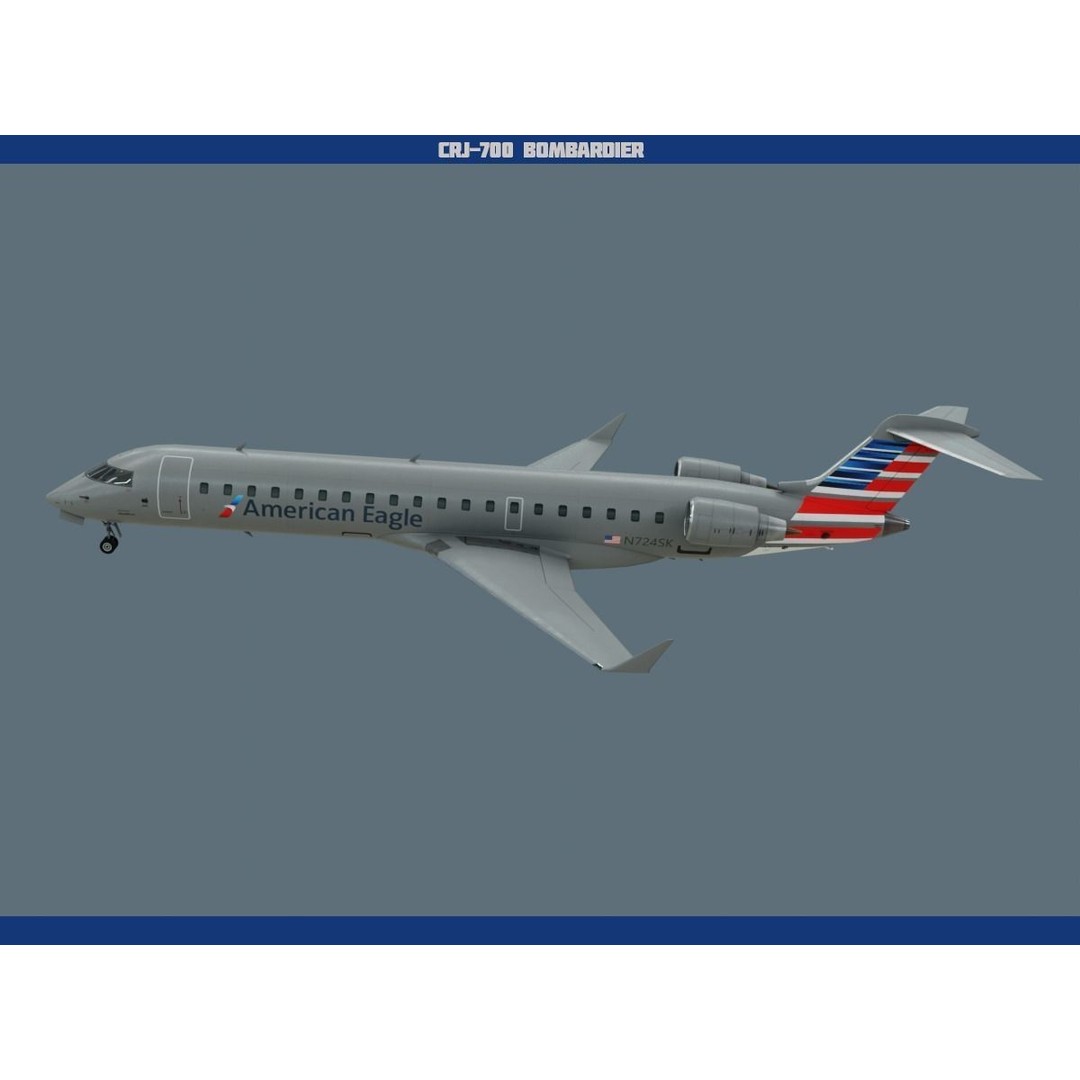 CRJ700 3D Model – Low Poly Aircraft with PBR Textures, FBX - View 4