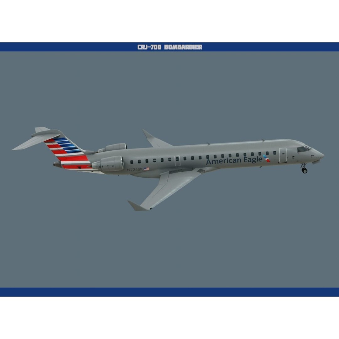 CRJ700 3D Model – Low Poly Aircraft with PBR Textures, FBX - View 8