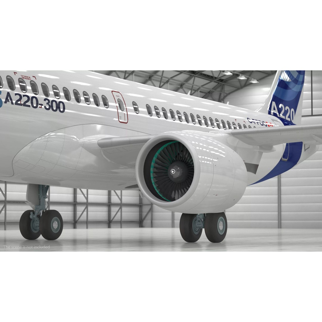Airbus A220 300 3D Model – Detailed Cabin Rigged, PBR Textures - View 10