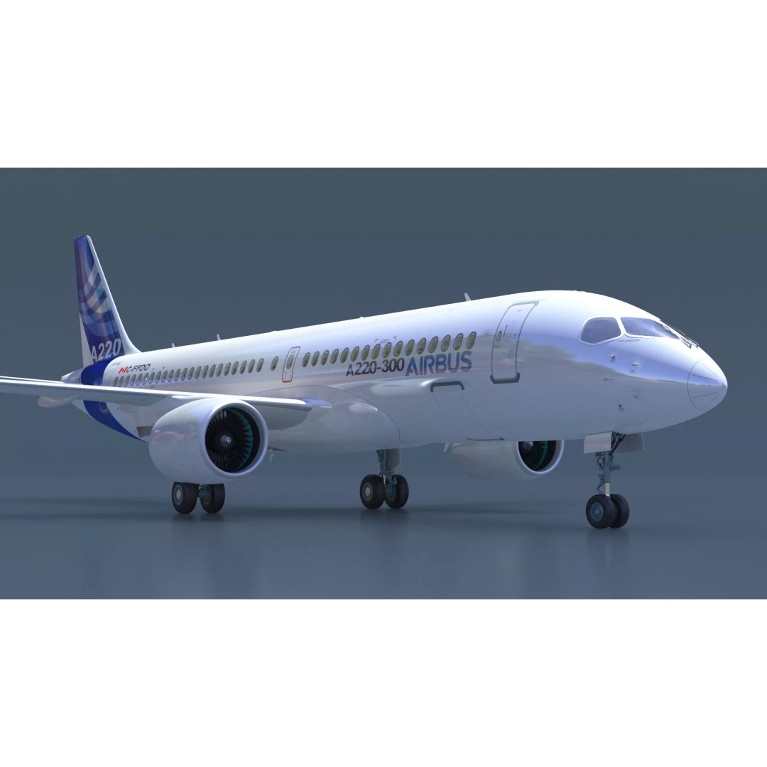 Airbus A220 300 3D Model – Detailed Cabin Rigged, PBR Textures - View 11
