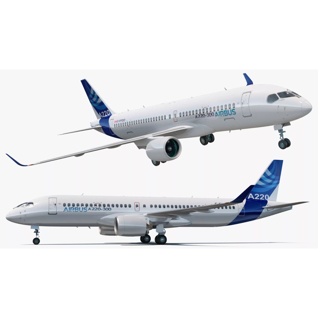 Airbus A220 300 3D Model – Detailed Cabin Rigged, PBR Textures - View 17