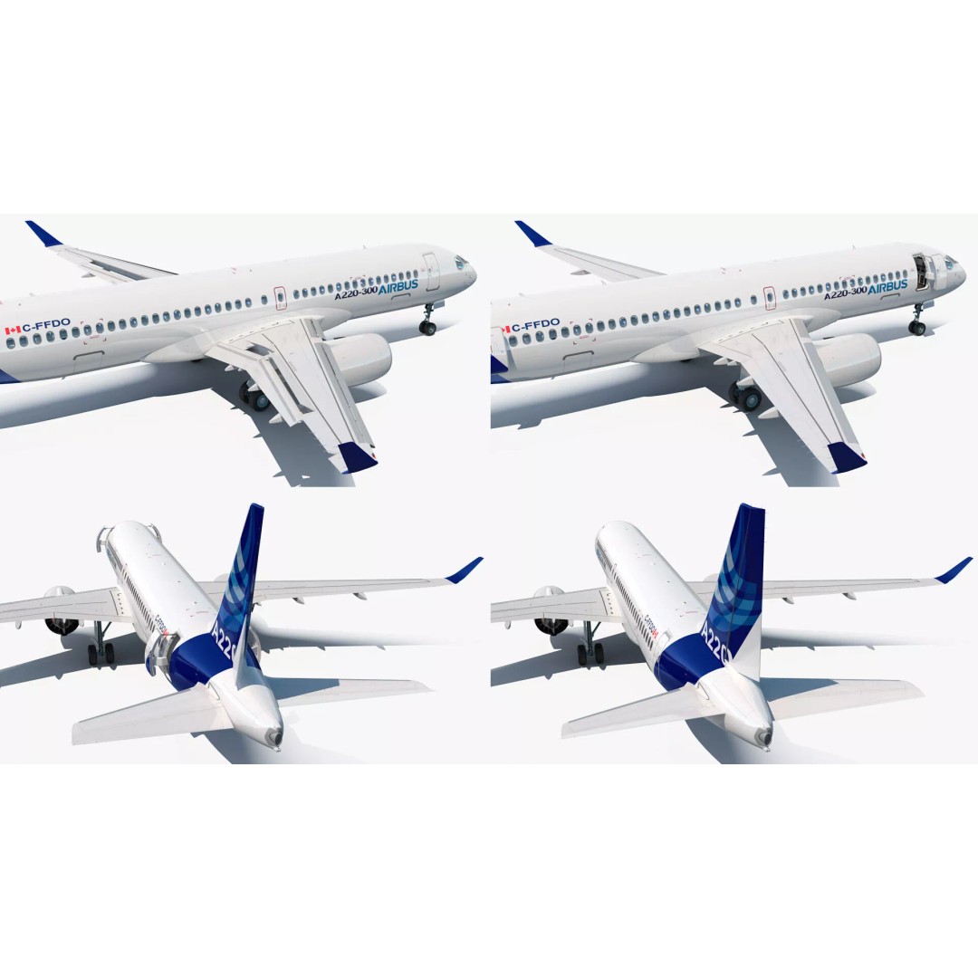 Airbus A220 300 3D Model – Detailed Cabin Rigged, PBR Textures - View 22