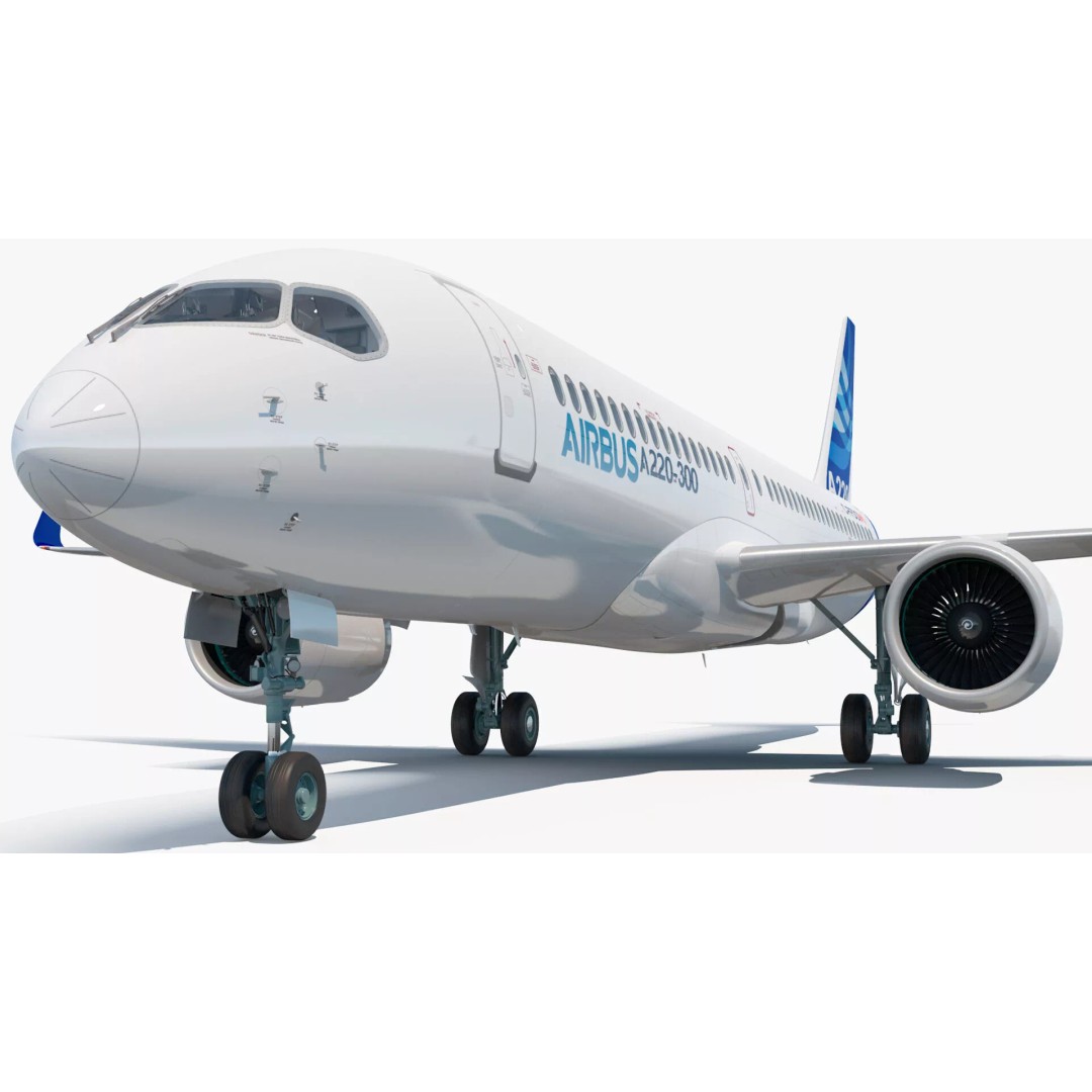 Airbus A220 300 3D Model – Detailed Cabin Rigged, PBR Textures - View 23