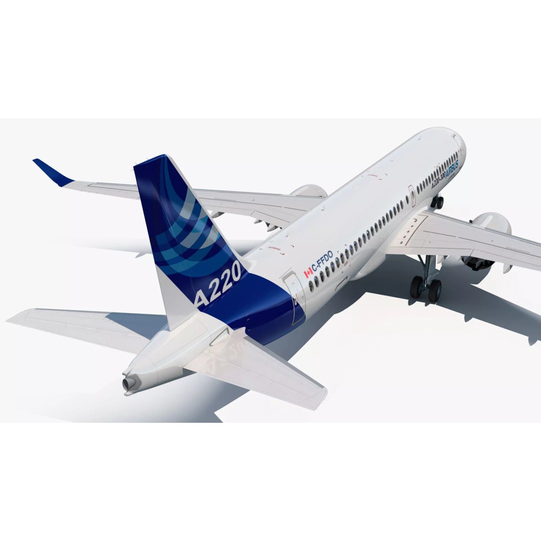 Airbus A220 300 3D Model – Detailed Cabin Rigged, PBR Textures - View 24