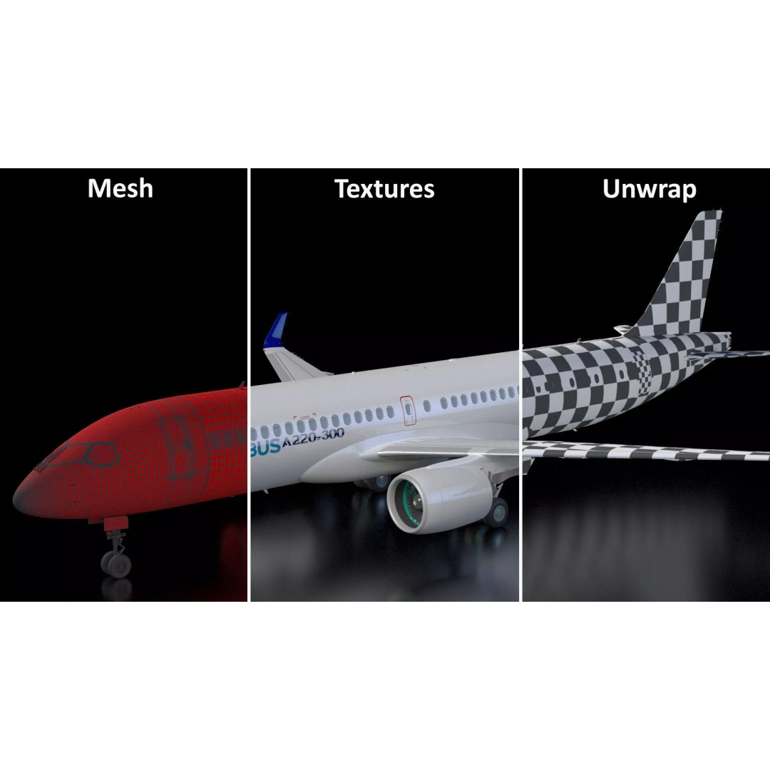 Airbus A220 300 3D Model – Detailed Cabin Rigged, PBR Textures - View 48