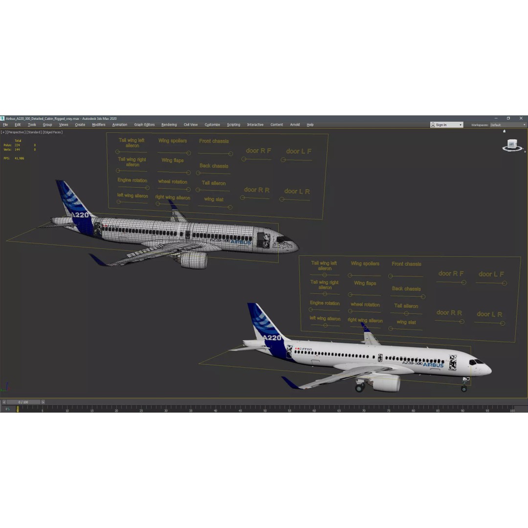 Airbus A220 300 3D Model – Detailed Cabin Rigged, PBR Textures - View 49