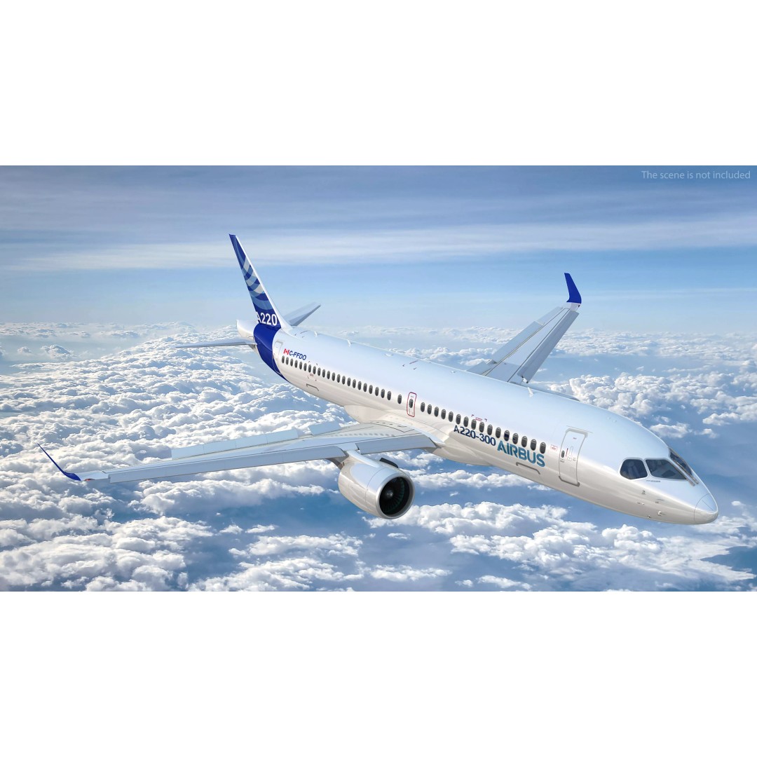 Airbus A220 300 3D Model – Detailed Cabin Rigged, PBR Textures - View 5