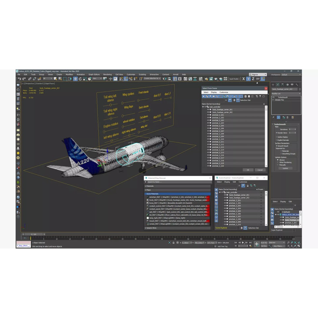 Airbus A220 300 3D Model – Detailed Cabin Rigged, PBR Textures - View 54