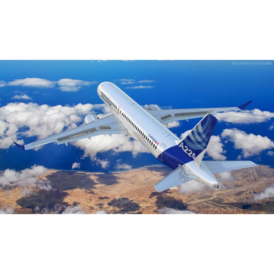 Airbus A220 300 3D Model – Detailed Cabin Rigged, PBR Textures - View 6