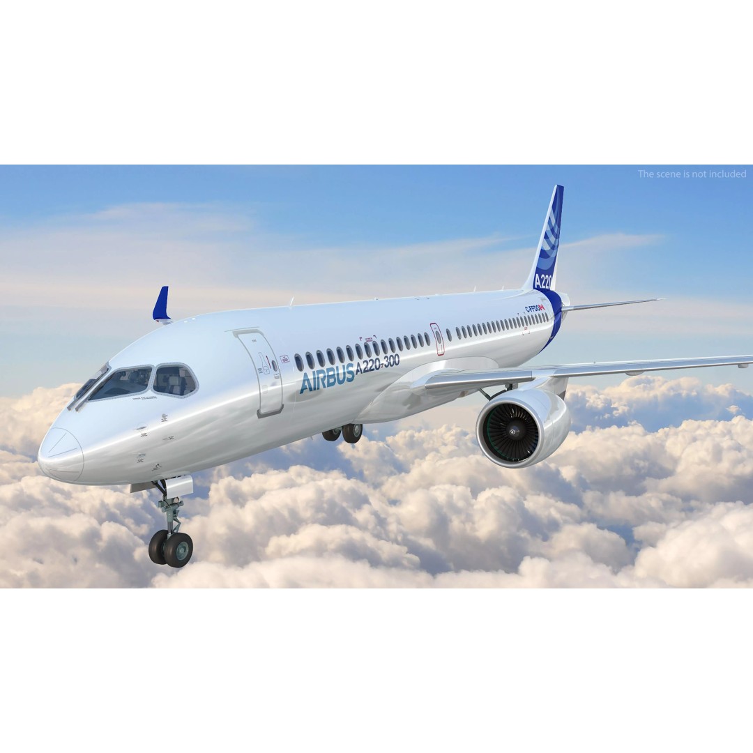 Airbus A220 300 3D Model – Detailed Cabin Rigged, PBR Textures - View 7