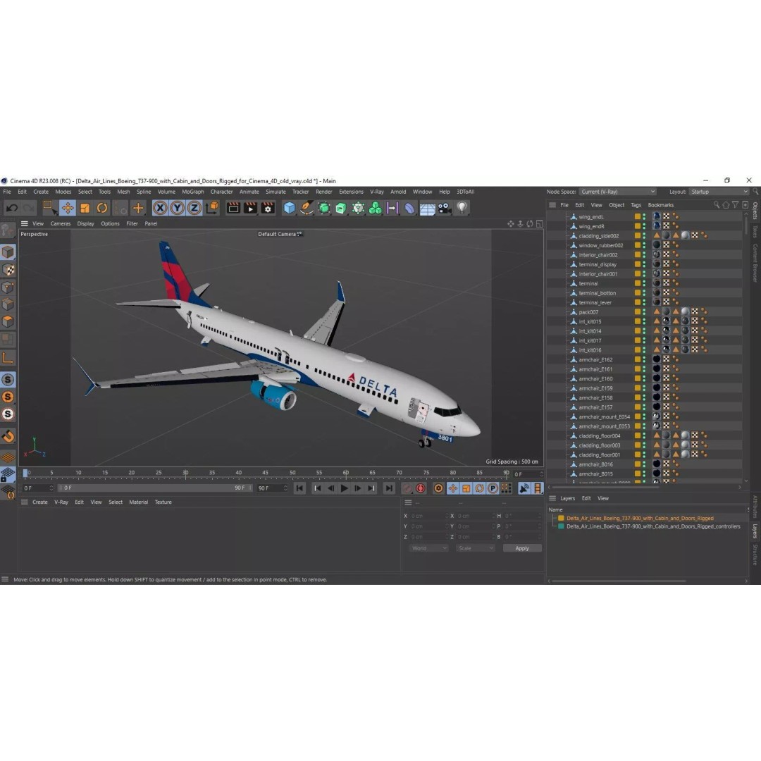 Boeing 737-900 3D Model – Rigged Cabin Design for Cinema 4D
