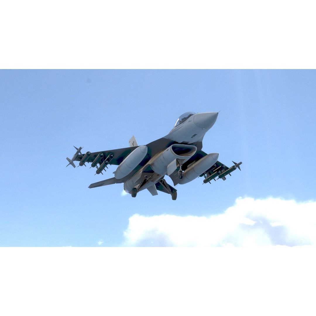 F16C Turkey 3D Model – Low Poly Rigged Aircraft for Animation - View 10