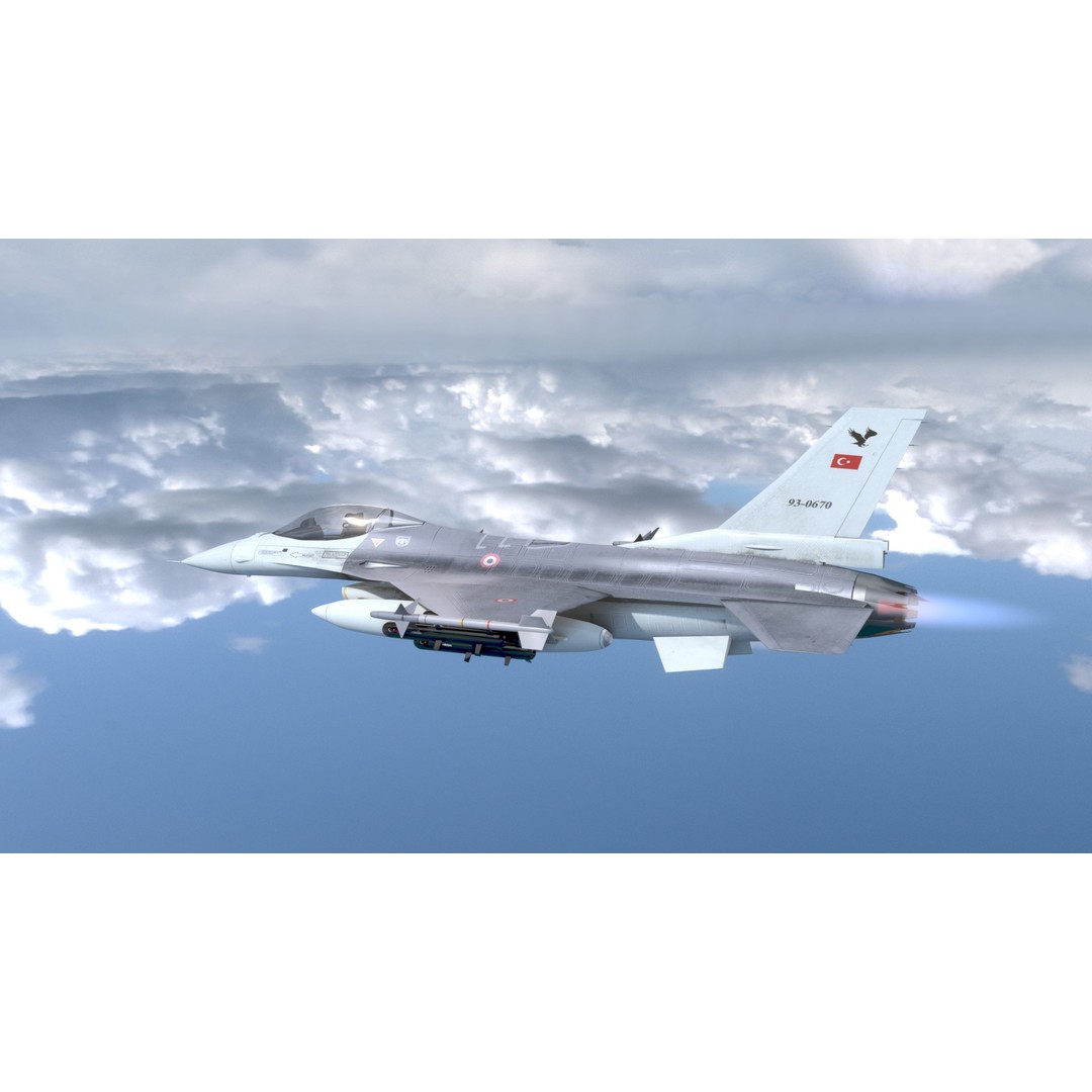 F16C Turkey 3D Model – Low Poly Rigged Aircraft for Animation - View 11