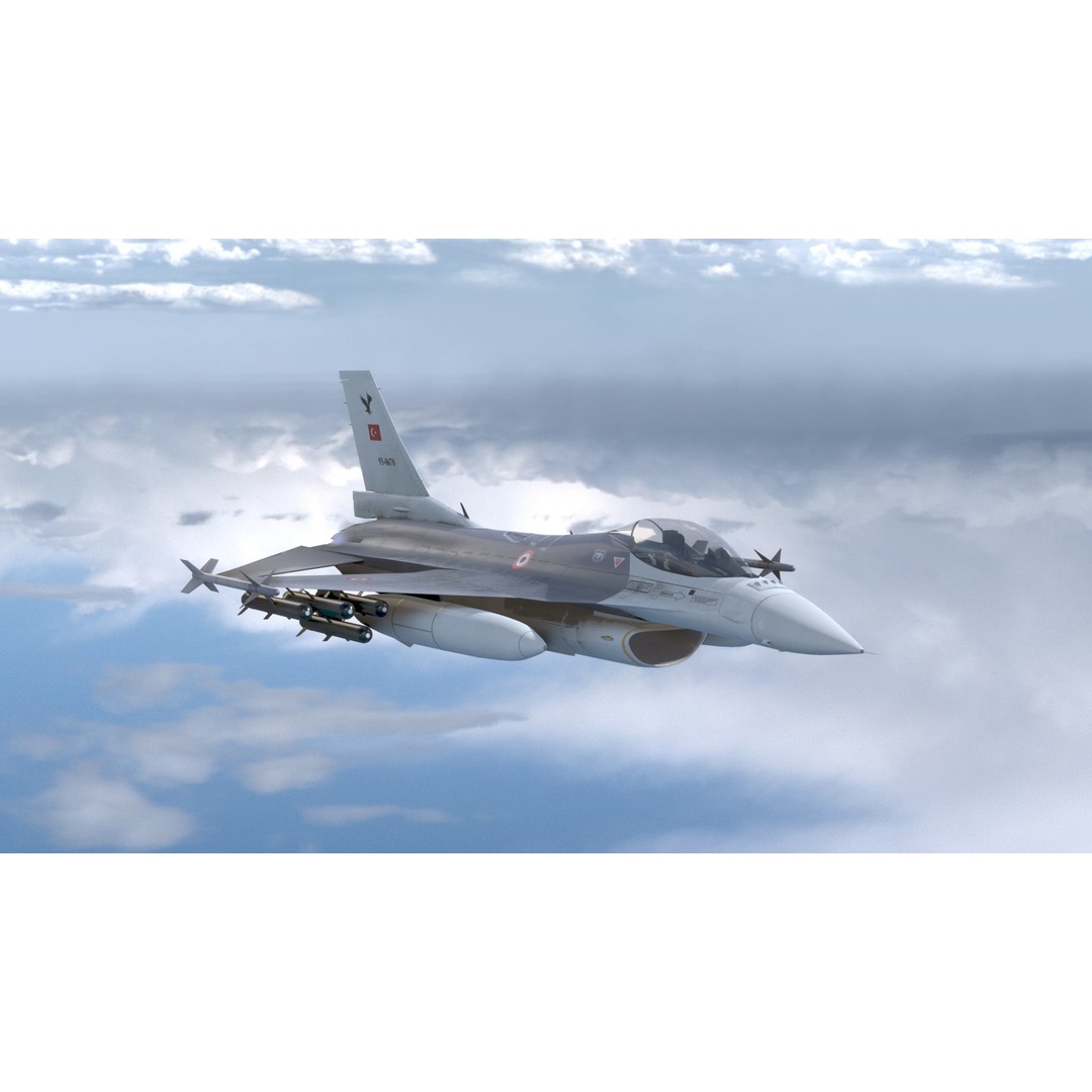 F16C Turkey 3D Model – Low Poly Rigged Aircraft for Animation - View 12