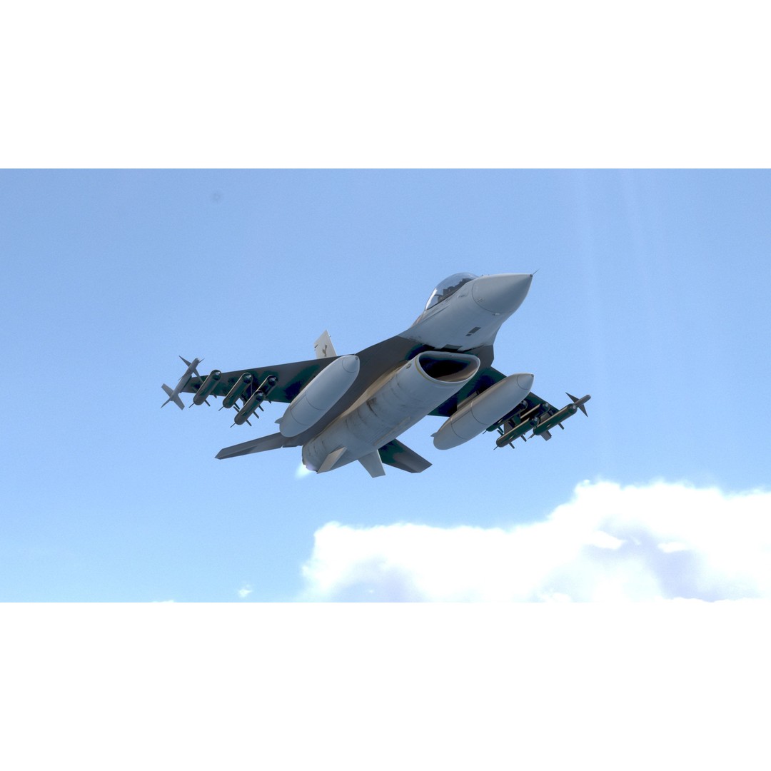F16C Turkey 3D Model – Low Poly Rigged Aircraft for Animation - View 13