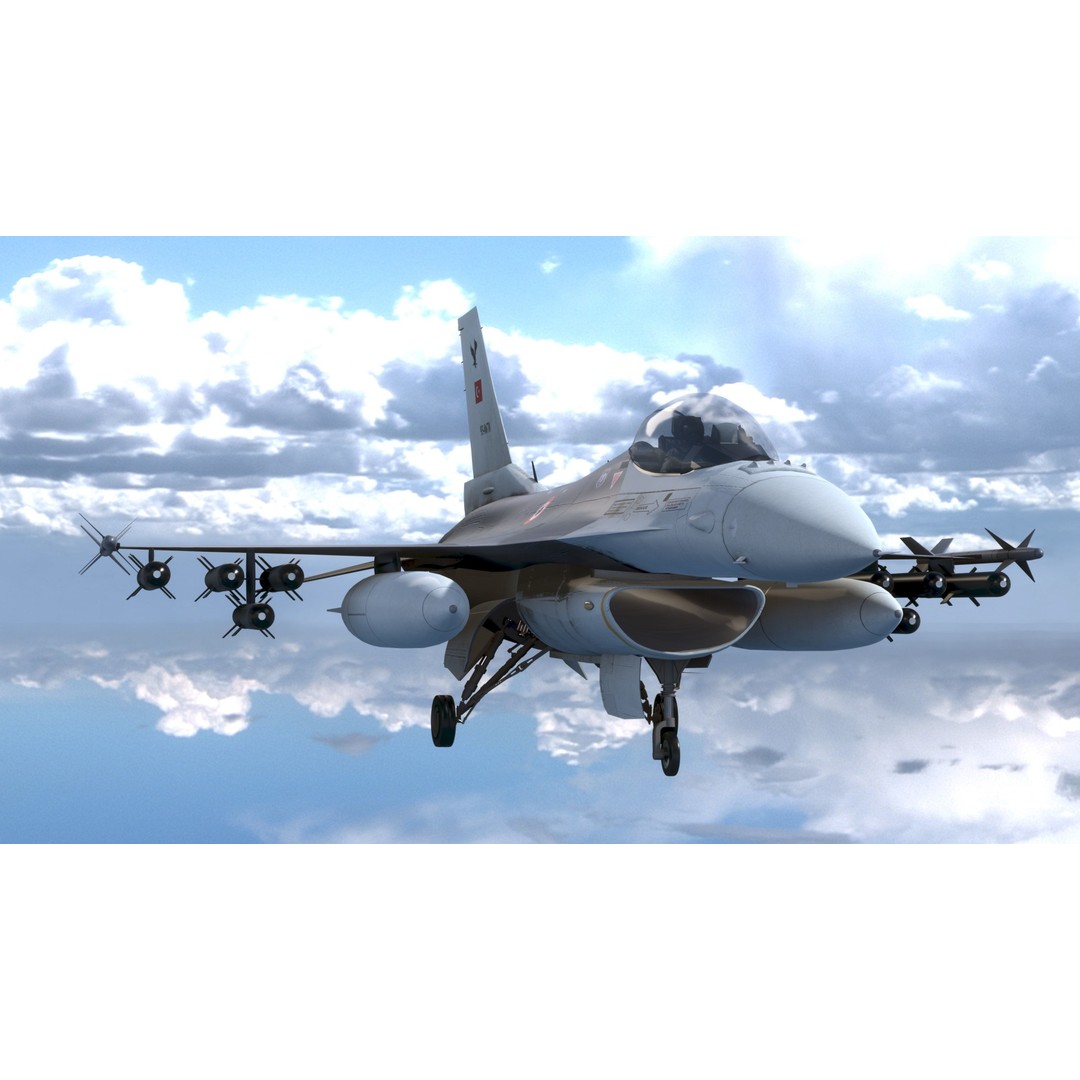 F16C Turkey 3D Model – Low Poly Rigged Aircraft for Animation - View 14