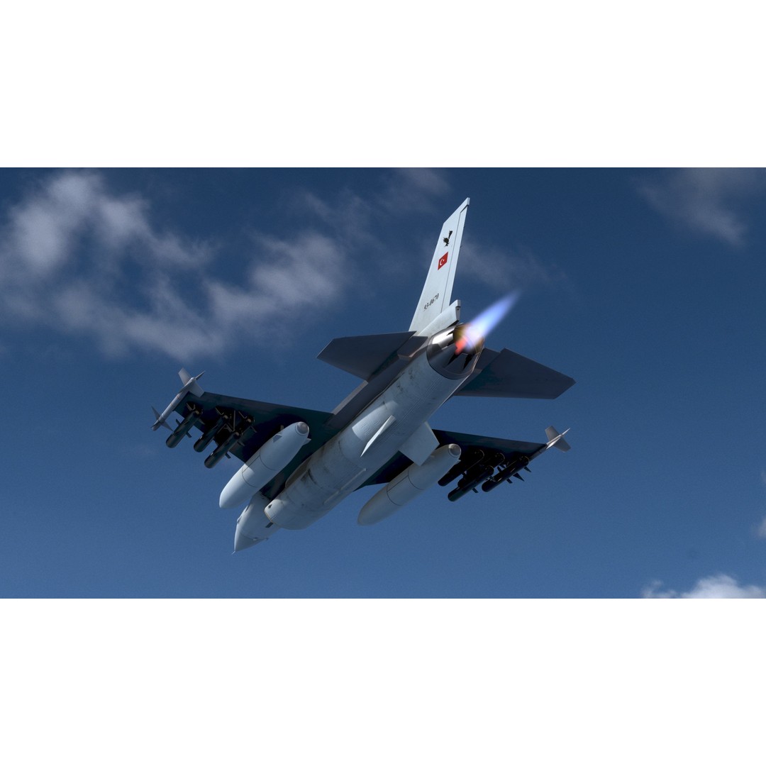F16C Turkey 3D Model – Low Poly Rigged Aircraft for Animation - View 4