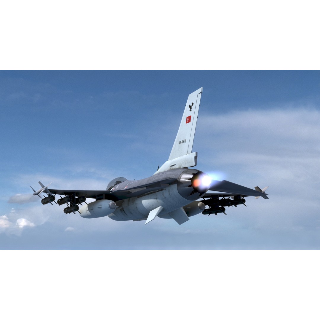 F16C Turkey 3D Model – Low Poly Rigged Aircraft for Animation - View 5