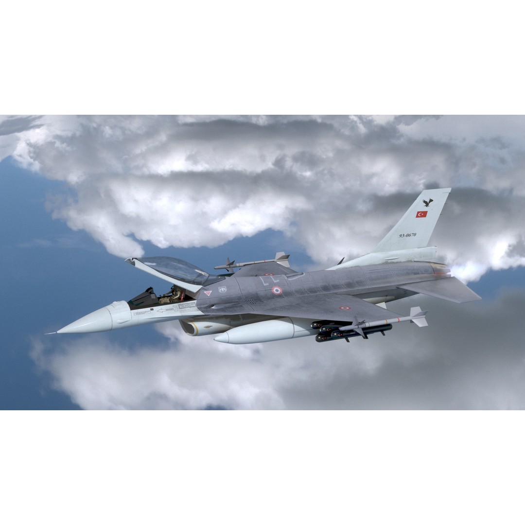 F16C Turkey 3D Model – Low Poly Rigged Aircraft for Animation - View 6