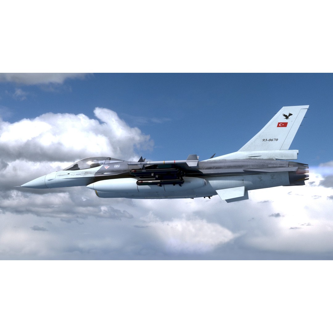 F16C Turkey 3D Model – Low Poly Rigged Aircraft for Animation - View 7