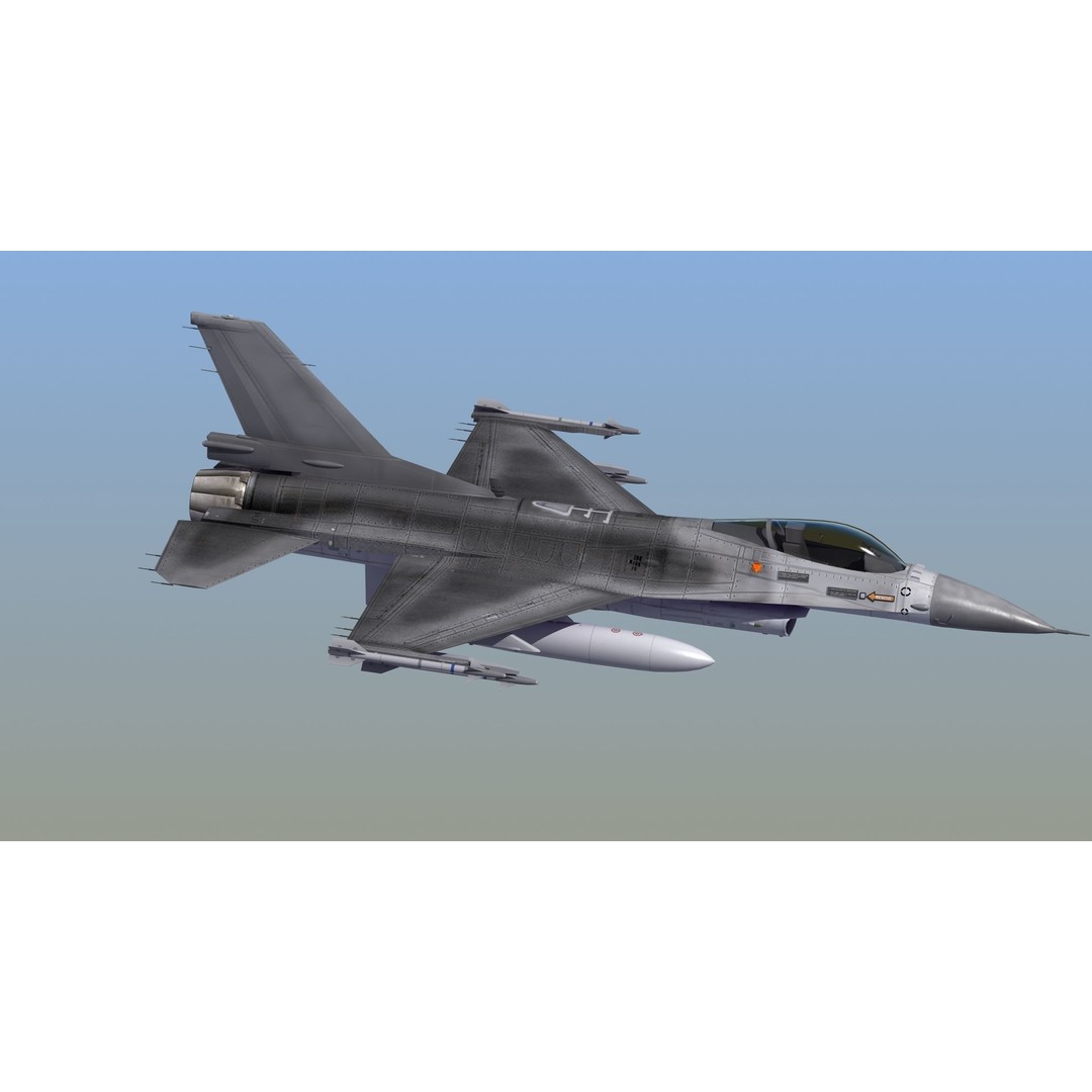 F16C Jet Fighter 3D Model – Game Ready Military Aircraft, FBX - View 11