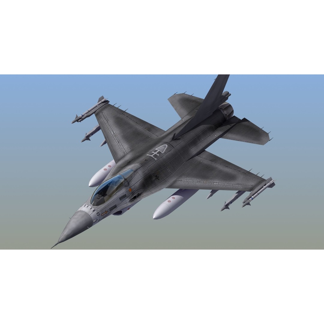 F16C Jet Fighter 3D Model – Game Ready Military Aircraft, FBX - View 13