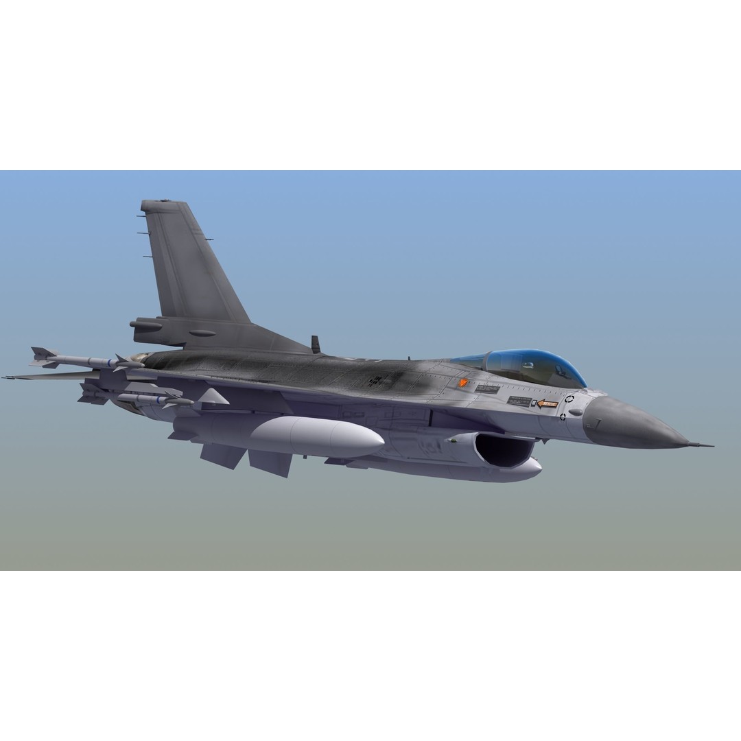 F16C Jet Fighter 3D Model – Game Ready Military Aircraft, FBX - View 4