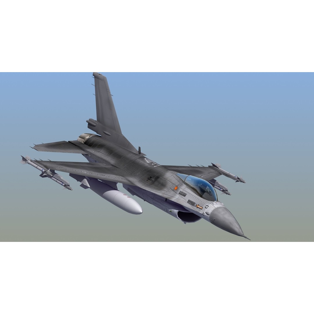 F16C Jet Fighter 3D Model – Game Ready Military Aircraft, FBX - View 6