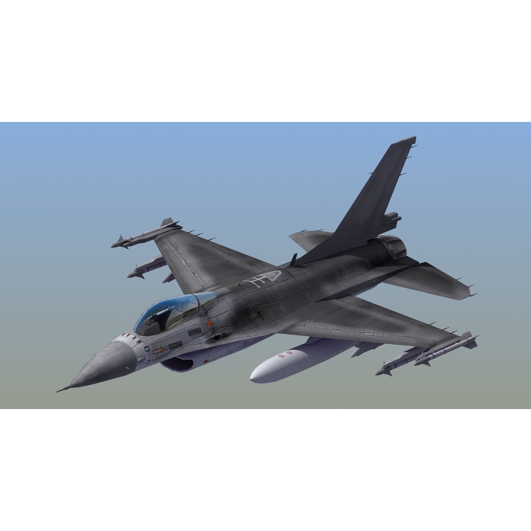F16C Jet Fighter 3D Model – Game Ready Military Aircraft, FBX - View 8