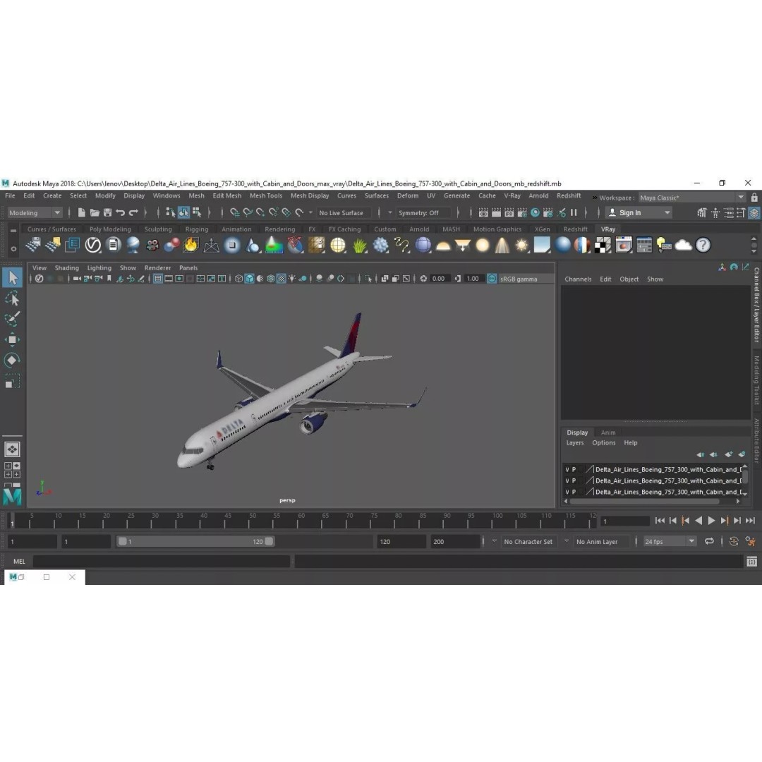 Delta Air Lines Boeing 757-300 3D Model – High Poly PBR Aircraft with Cabin