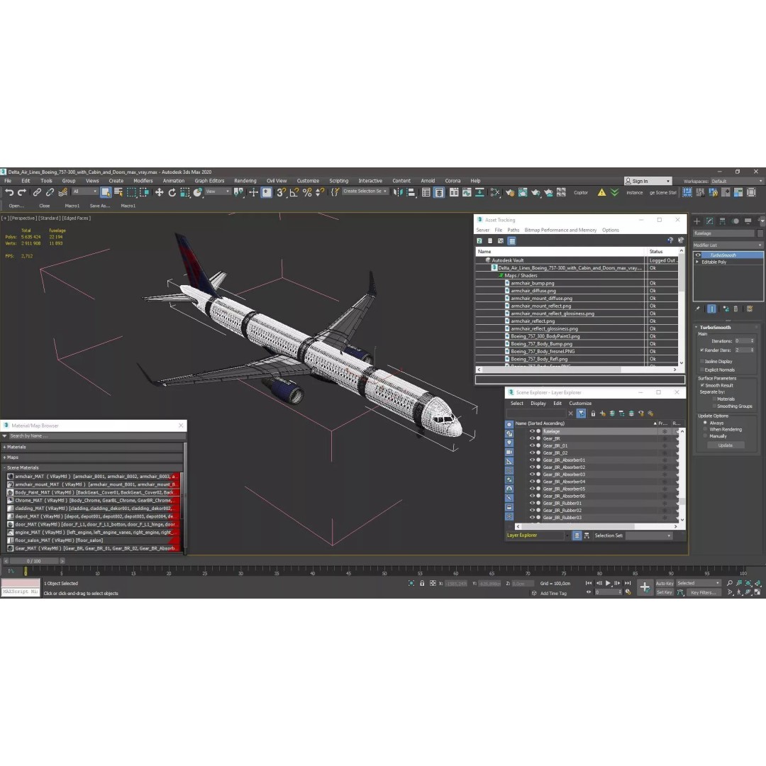 Delta Air Lines Boeing 757-300 3D Model – High Poly PBR Aircraft with Cabin - View 32