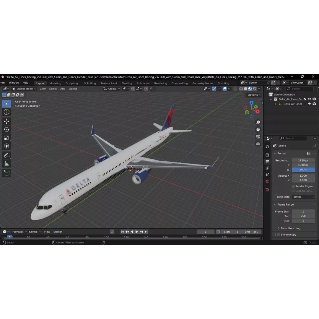 Delta Air Lines Boeing 757-300 3D Model – High Poly PBR Aircraft with Cabin - View 38