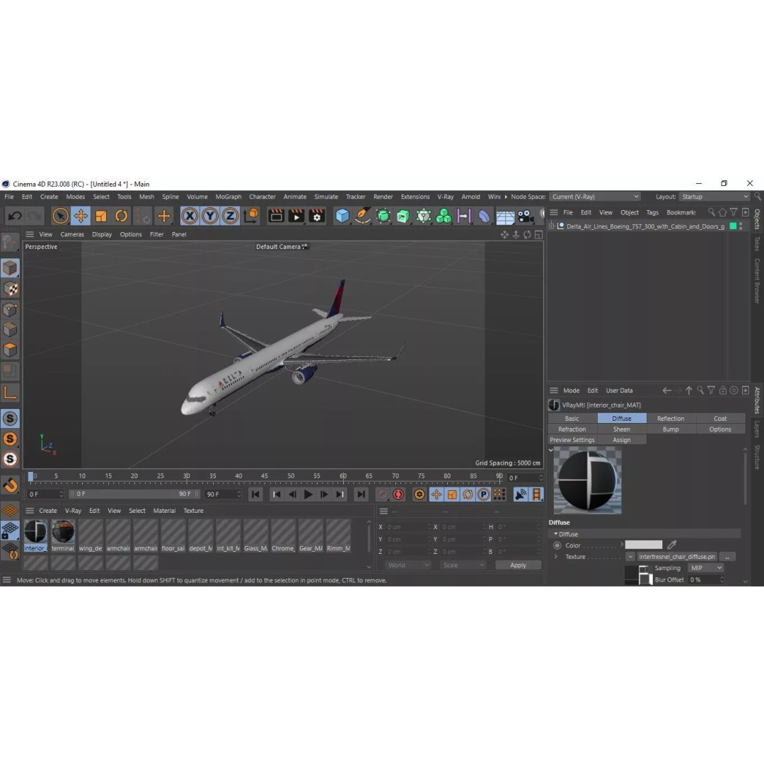 Delta Air Lines Boeing 757-300 3D Model – High Poly PBR Aircraft with Cabin - View 39