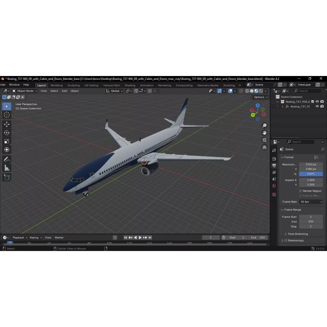 Boeing 737-900 ER 3D Model – Detailed Commercial Aircraft with Cabin and Doors - View 49