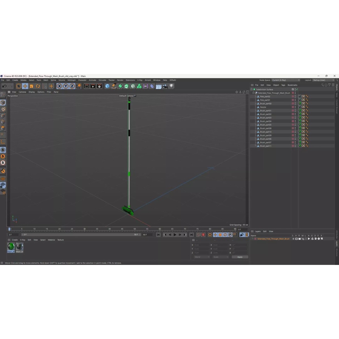 Extended Flow-Through Wash Brush 3D Model – PBR Textured Cleaning Tool, FBX