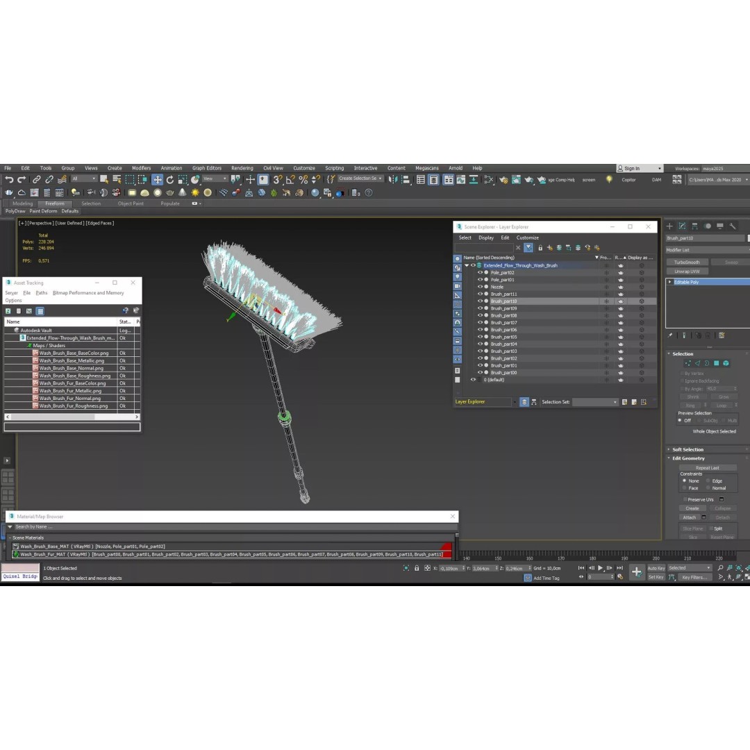Extended Flow-Through Wash Brush 3D Model – PBR Textured Cleaning Tool, FBX - View 15