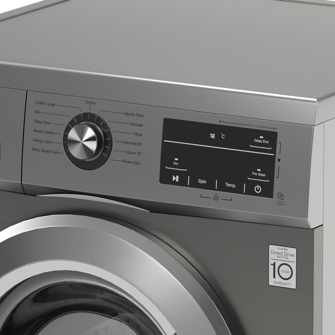 LG Washing Machine 3D Model – High Poly Appliance, FBX & OBJ Formats - View 4