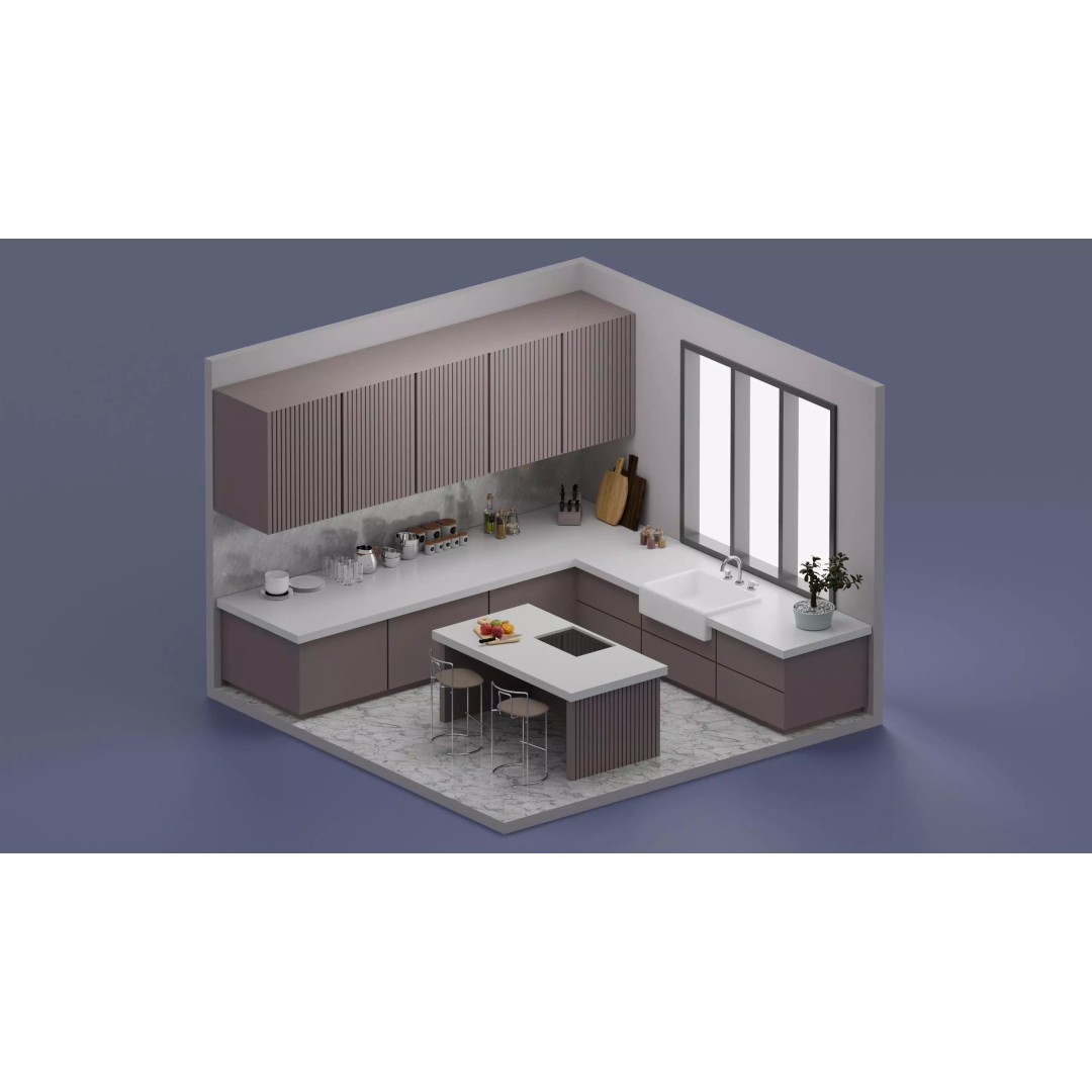 Kitchen Interior 3D Model – Isometric Design, Blender, FBX, OBJ - View 2